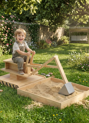 Wooden Sandbox with Digger, Kids Sandbox with 360° Rotating Seat & Bottom Liner, 72" x 35" x 22"
