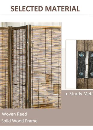Hand Woven Room Divider, 4 Panel Folding Privacy Screen, Indoor Reed Partition Wall, 63"x67"x0.75", Brown