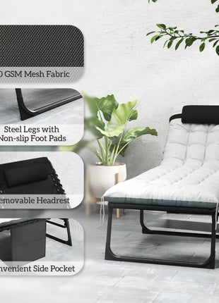 Outdoor Chaise Lounge Chair Set of 2, 5-Level Adjustable Folding Pool Lounge Chairs with Cushions, Black/Gray