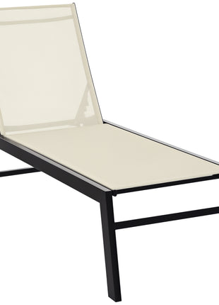 Outdoor Chaise Lounge with Wheels, Five Position Recliner for Sunbathing, Suntanning, Steel Frame, Breathable Fabric for Beach, Yard, Patio, Cream White
