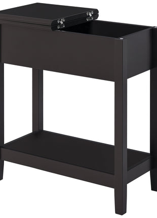 End Table, Narrow Side Table with Flip Top, Storage Cabinet, Bottom Shelf for Living Room, Dark Coffee