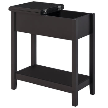 End Table, Narrow Side Table with Flip Top, Storage Cabinet, Bottom Shelf for Living Room, Dark Coffee