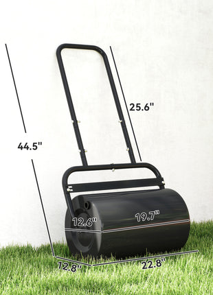 20-Inch Push/Tow Behind Lawn Roller Filled with 10 Gal Water or Sand for Flattening Sod in the Garden, Black