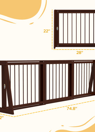 28"-75" Freestanding Wooden Pet Gate with Support Feet & Non-Slip Mats for Indoor, Stairway, Doorway, Brown
