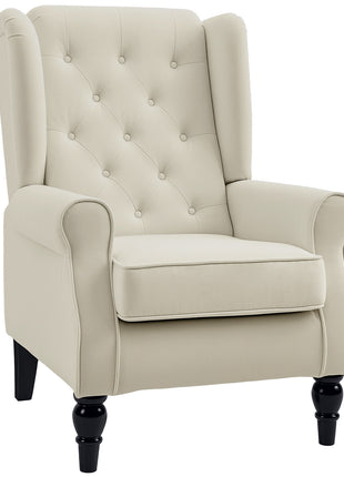 Button-Tufted Accent Chair with High Wingback, Rounded Cushioned Armrests and Thick Padded Seat, Cream White