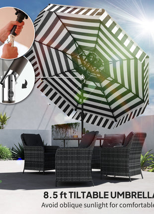8.6FT Patio Umbrella, UPF 30+ Outdoor Market Umbrella, 2-Tier Vented Patio Table Umbrella with Crank 8 Ribs, Tiltable Porch Umbrella for Garden Deck Poolside, Black