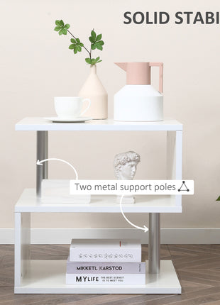 20" Modern S-Shaped Multi-Level Accent End Table Shelf with Steel Poles, White