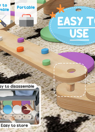 Kids Balance Beam, Wooden Balance Board with Stepping Stone for 3-8 Years