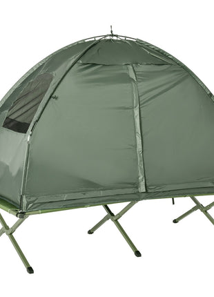 All-in-One Folding Camping Cots for Adults, Elevated Tent with Sleeping Bag, Thick Air Mattress Pad, Portable Single Sleeping Cot Camping Bed