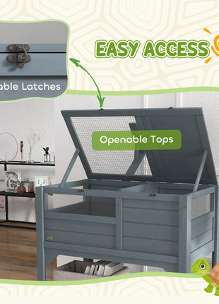 Tortoise Habitat with Shelf Storage Tortoise Gift Accessory with Weather Protection for Indoor, Gray