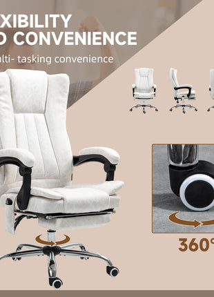 Massage Office Chair with 6 Points and Heat, Reclining Computer Chair with Adjustable Height and Footrest, White