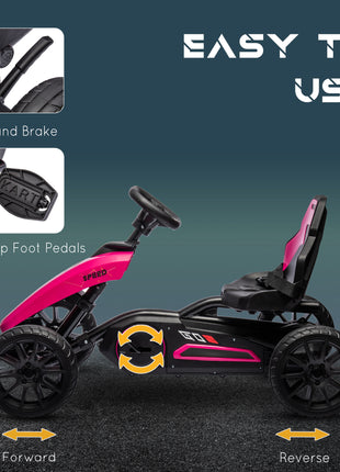 Kids Pedal Go Kart w/ Swing Axle, Shock-Absorbing Wheels, Pink