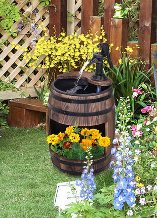 23" H Outdoor Water Fountain Wood and Plastic Rustic Apple Barrel Pump Garden Decor for Outside Backyard