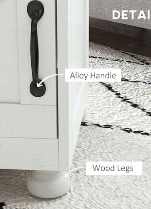Side Table with Storage, End Table with Open Shelf, Cupboard and Wood Legs, Modern and Farmhouse Style, White