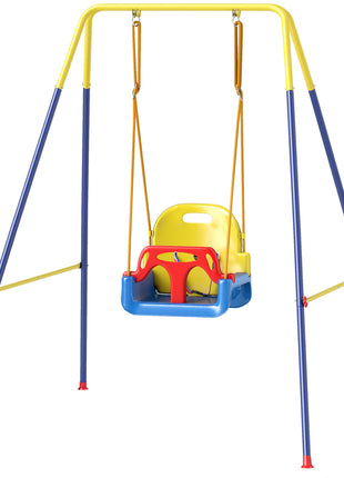 3 in 1 Toddler Swing Set, Folding Child Swing Set with Seat Belt, Adjustable Seat for Outdoor Indoor, Blue