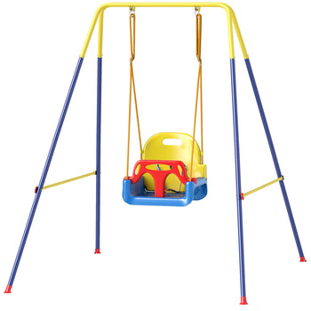 3 in 1 Toddler Swing Set, Folding Child Swing Set with Seat Belt, Adjustable Seat for Outdoor Indoor, Blue