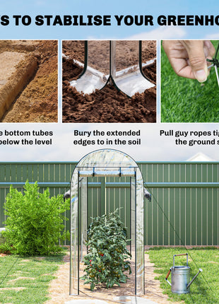 Walk-in Tunnel Greenhouse, Hoop House Greenhouse with 8 Roll-Up Doors, 10' x 3' x 6.5', Clear