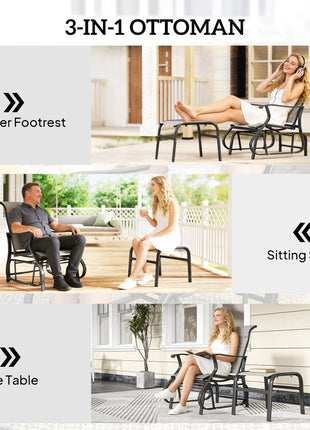 Outdoor Glider with Ottoman, Patio Glider Chair Set with High Back, Wide Seat for Porch, Garden, Backyard, Gray
