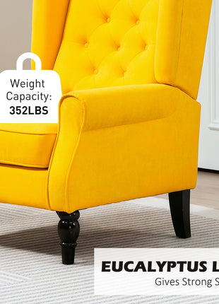 Wingback Accent Chair for Living Room, Button-Tufted Lounge Chair with Round Armrests and Wood Legs, Yellow