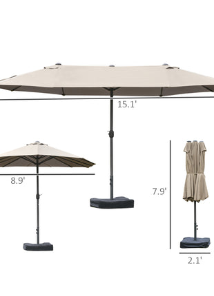 Patio Umbrella 15' Steel Rectangular Outdoor Double Sided Market with base, UV Sun Protection & Easy Crank for Deck Pool Patio, Coffee