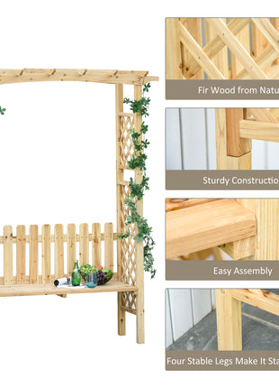 Outdoor Garden Bench Arch Pergola with Natural Fir Wood Build, Protective Varnish, & 2 Person Ergonomic Bench