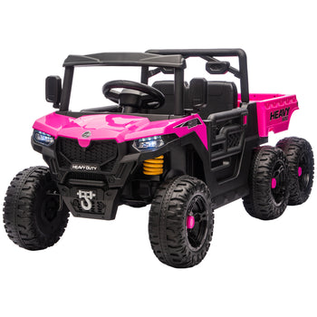 24V 4WD Kids Ride On Car with 6 Wheels Electric Ride On Car with Dump Bed, Remote for 3-6 Years, Pink
