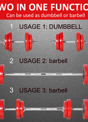 Adjustable Dumbbell Set, 44lbs Convertible to Barbell Weight Set for Home Gym Women and Men Weight Lifting Training