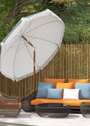 7 x 7 ft Outdoor Umbrella with Tilt, Vent, Patio Market Table Umbrella Parasol with Fringed Ruffles and Flounce, Blue