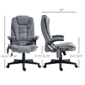 6 Point Vibrating Massage Office Chair with Heat, Linen High Back Massage Desk Chair with Reclining Backrest, Gray