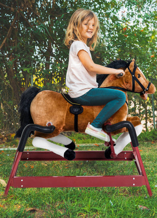 Durable Kids Plush Spring Rocking Horse, Ride On Rocking Horse with Realistic Sounds, Brown