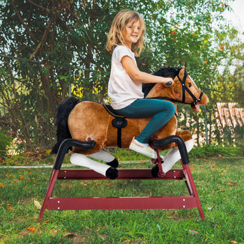 Durable Kids Plush Spring Rocking Horse, Ride On Rocking Horse with Realistic Sounds, Brown