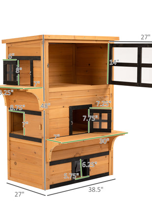 Outdoor Cat House, 3-Tier Kitty Shelter with 5 Escape Doors, Weather Resistant, Yellow & Black