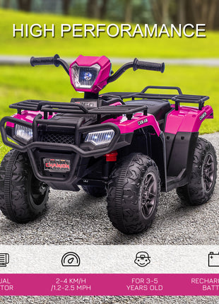 12V Electric Toy Car with Forward Backward Function, Music, LED Headlights, for Ages 3-5 Years, Pink