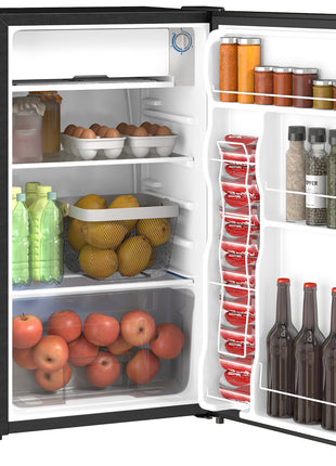 3.2 Cu.Ft Mini Fridge with Freezer, Compact Refrigerator with Adjustable Thermostat, Shelf and Single Reversible Door for Bedroom, Dorm, Home Office, Energy Efficient, Black