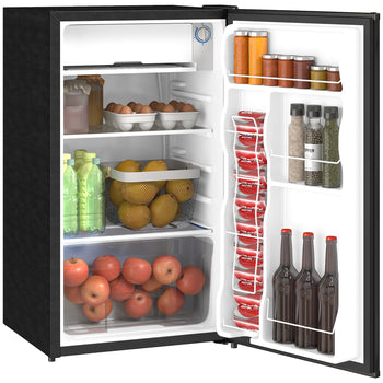 3.2 Cu.Ft Mini Fridge with Freezer, Compact Refrigerator with Adjustable Thermostat, Shelf and Single Reversible Door for Bedroom, Dorm, Home Office, Energy Efficient, Black
