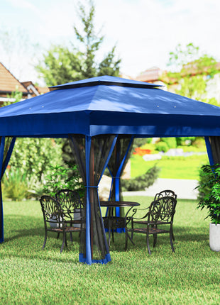 Outdoor Patio Pop Up Canopy Gazebo Shelter with Zipper Netting, Carry Bag, 11' x 11', Blue