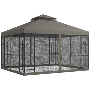 10x12 Gazebo with Shelves, Double Roof, and Netting for Outdoor Use, Perfect for Family Gatherings, Gray