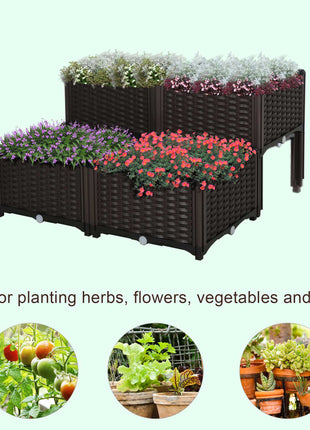 4 Piece Raised Garden Bed with Legs, Planter Box Raised Bed to Grow Flowers, Herbs & Vegetables, Brown