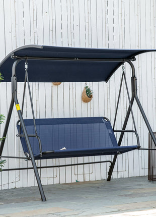 3-Person Porch Swing with Stand, Outdoor Swing for Patio Porch with Adjustable Tilt Canopy and Comfortable Swing Bench-Style Seat, Steel Frame, Dark Blue