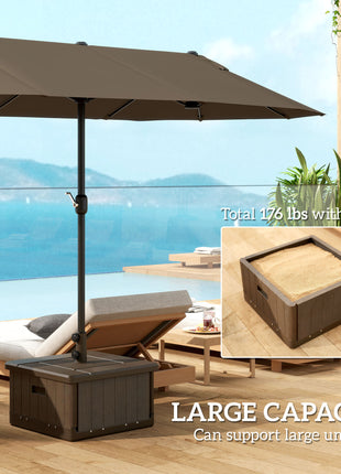 3-in-1 Outdoor Umbrella Base with Wheels and Handles, End Table, Flower Box Planter with Hole, 175 lbs. Capacity, Brown