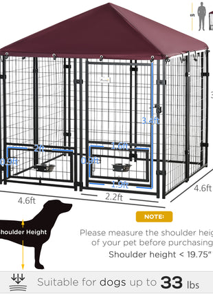Outdoor Dog Kennel with Rotating Bowl Holders, Pet Playpen with Waterproof Cover, 4.6' x 4.6' x 5', Red