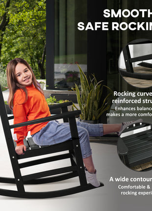 2PCs Outdoor Rocking Chair with Armrests, Fade-Resistant Waterproof HDPE for Indoor & Outdoor, Black