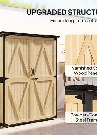 Wood Storage Shed, Outdoor Garden Shed with Asphalt Roof, 2 Shelves, Lockable Doors and Adjustable Feet, Natural