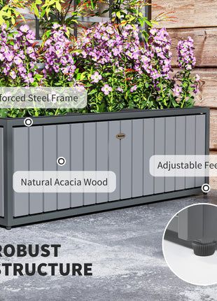 Wooden Raised Garden Bed with Trellis, Removable Pots, for Backyard, Patio, Balcony, 29" x 11" x 52", Gray