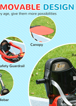 3 in 1 Push Car Sliding Car with Removable Handle, Music, Horn, Canopy, Safety Guardrail, Red