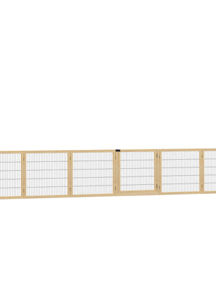 Wooden Pet Gate, 6-Panel Folding Dog Safety Barrier with Support Feet for Small & Medium Dogs, Natural Wood