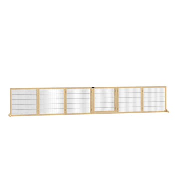 Wooden Pet Gate, 6-Panel Folding Dog Safety Barrier with Support Feet for Small & Medium Dogs, Natural Wood