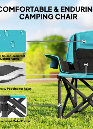 Camping Chair for Adults, Portable Folding Camping Chair w/ Side Pockets, Cup Holders, Carry Bag, Green and Black