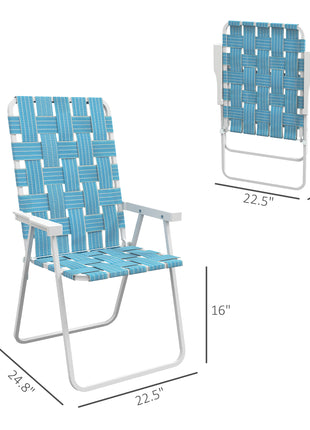 Set of 2 Patio Folding Chairs, Classic Outdoor Camping Chairs, Portable Lawn Chairs w/ Armrests, Blue