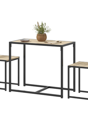 3-Piece Dining Room Set, Industrial Kitchen Table Set with Rectangular Table and 2 Dining Chairs, Oak